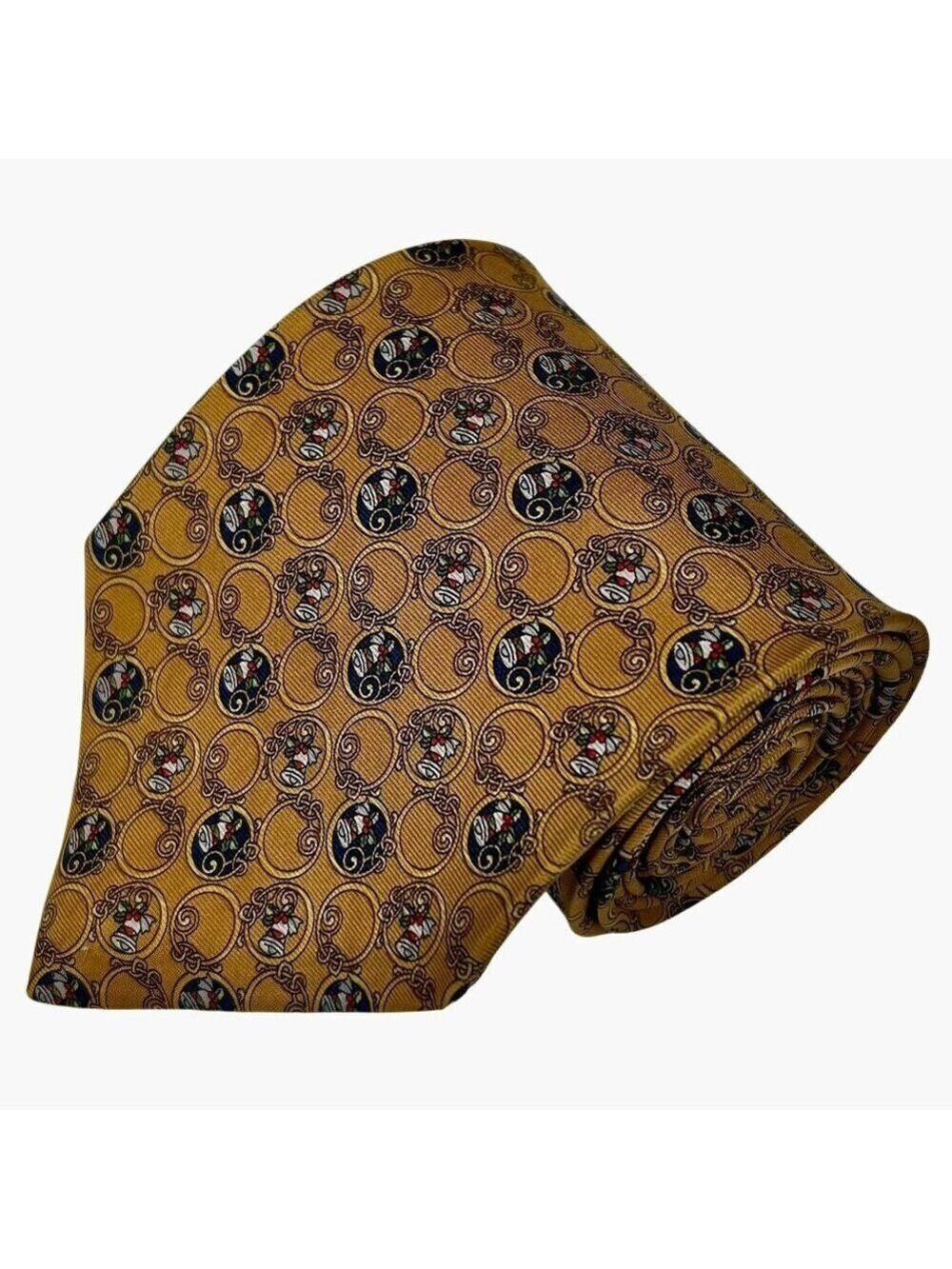 Vintage Brooks Basics Pure Silk Gold Jingle Bell Christmas Necktie Tie